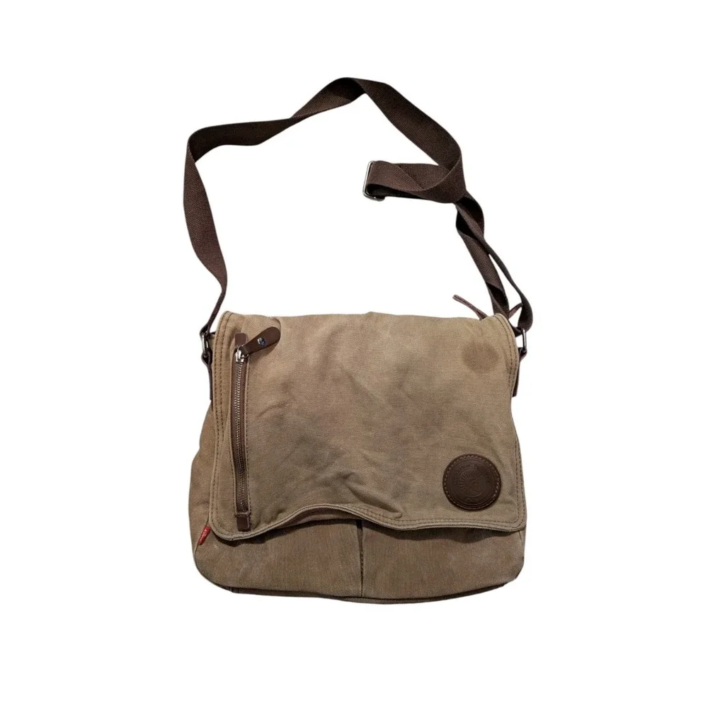 AUGUR STRAUSS & Co Brown Messenger Cross Body Bag Canvas With Leather Trim